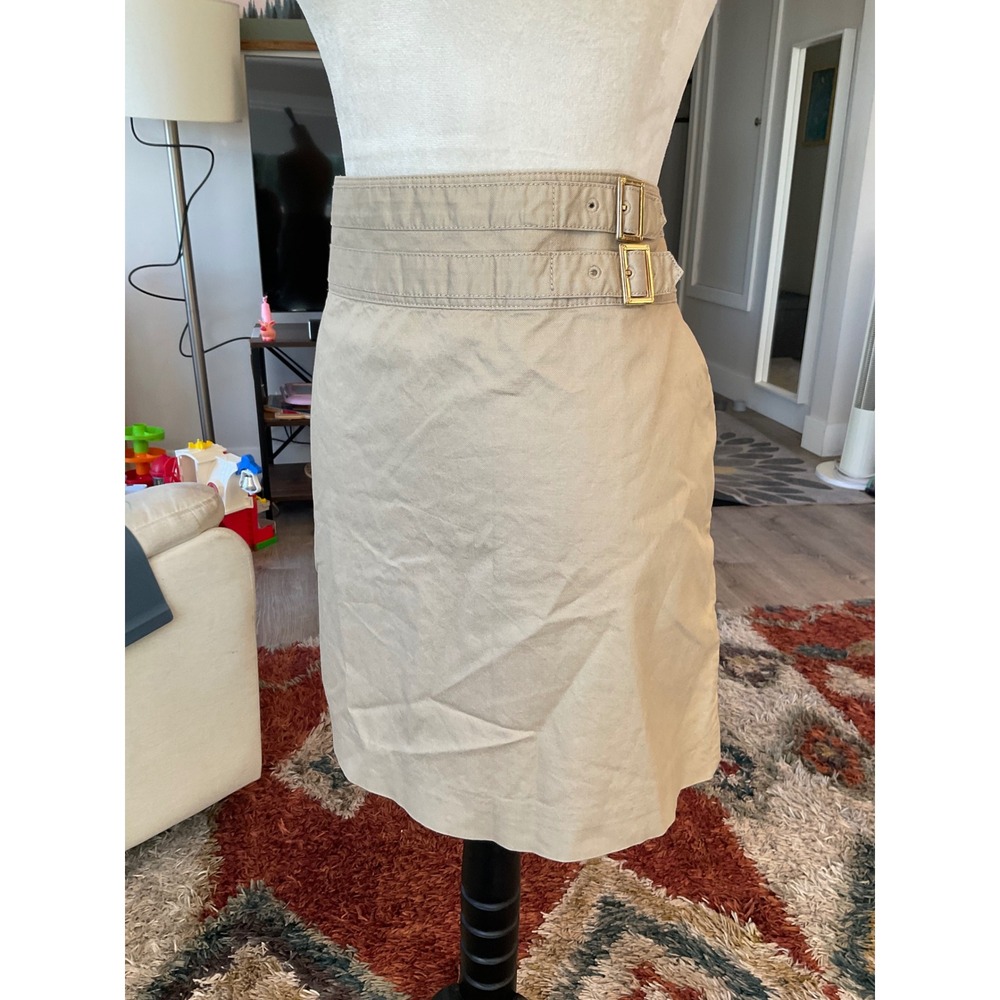 Tory Burch Tan Khaki Buckle Mini Skirt Size 12 Preppy Quiet Luxury